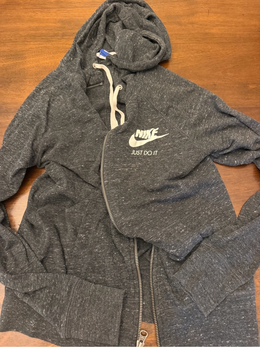 Nike Dark Charcoal Heather Zip-Up Hoodie with White Swoosh